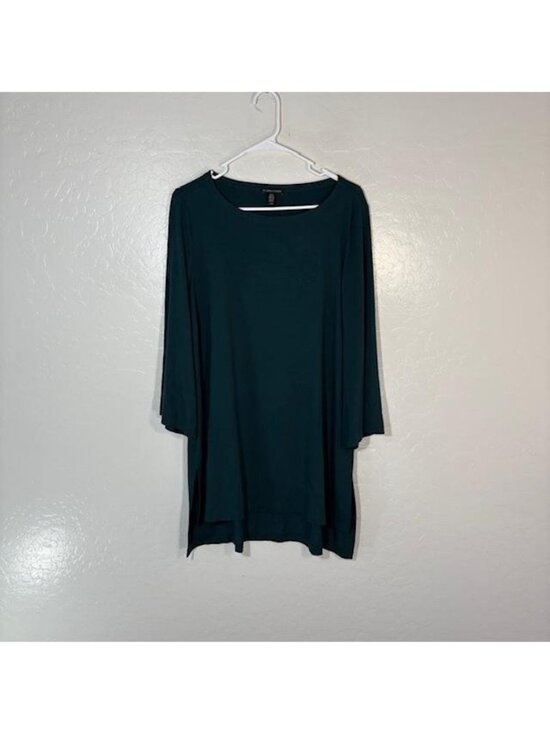 Eileen Fisher Tops - Eileen Fisher Tunic Top Womens Medium Green Stretch Viscose Spandex 3/4 Sleeve